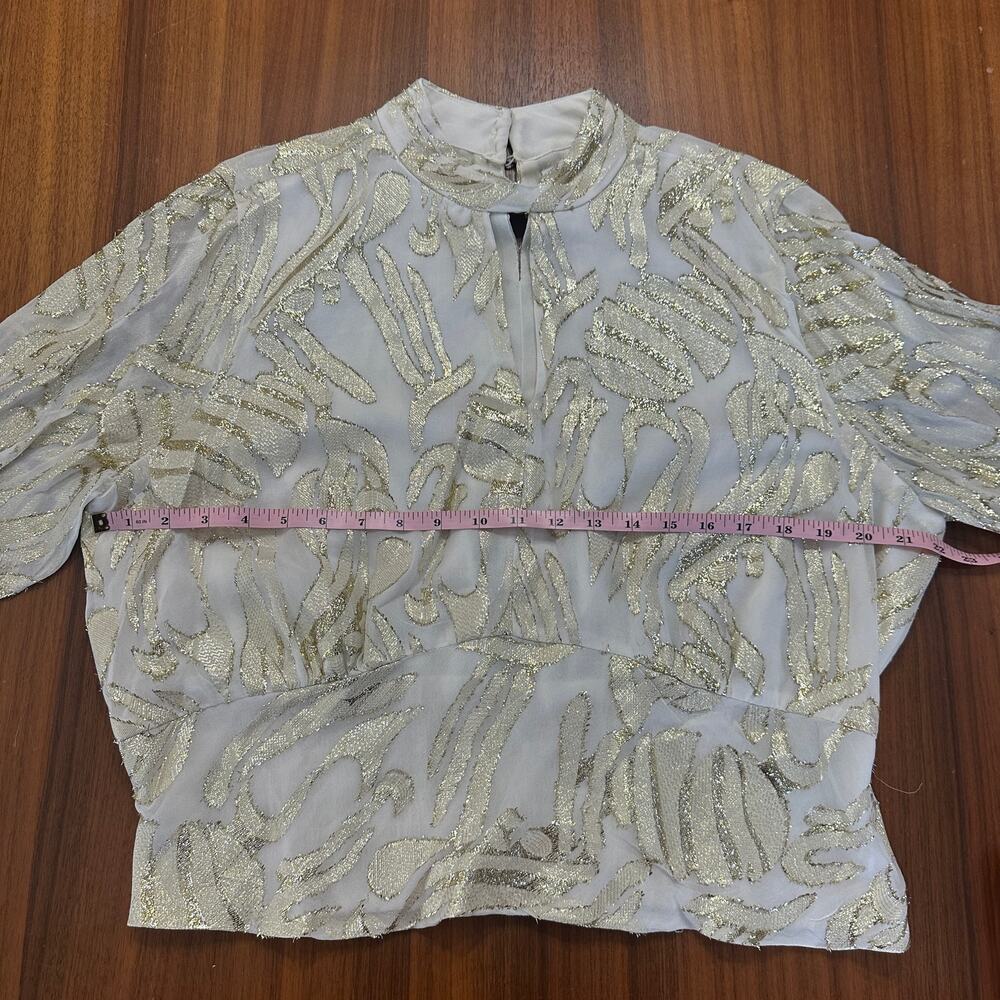 Parker the‎ Piper Gold Metallic Peplum Top, Floral, Holiday, Christmas, XL - Picture 7 of 10